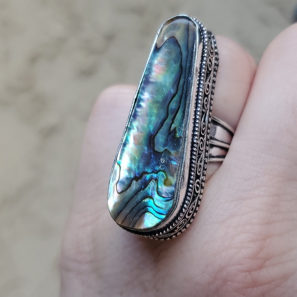New Oversized Abalone Shell 925 Silver Statement Ring. - Picture 10 of 16